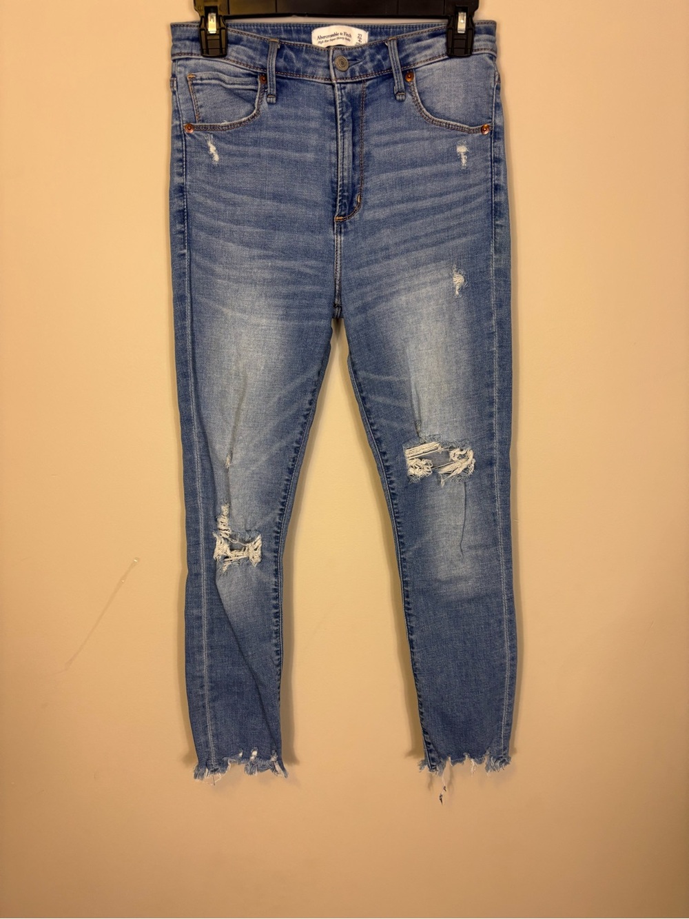Abercrombie & Fitch Light Blue High Rise Distressed Skinny Ankle Jeans 4